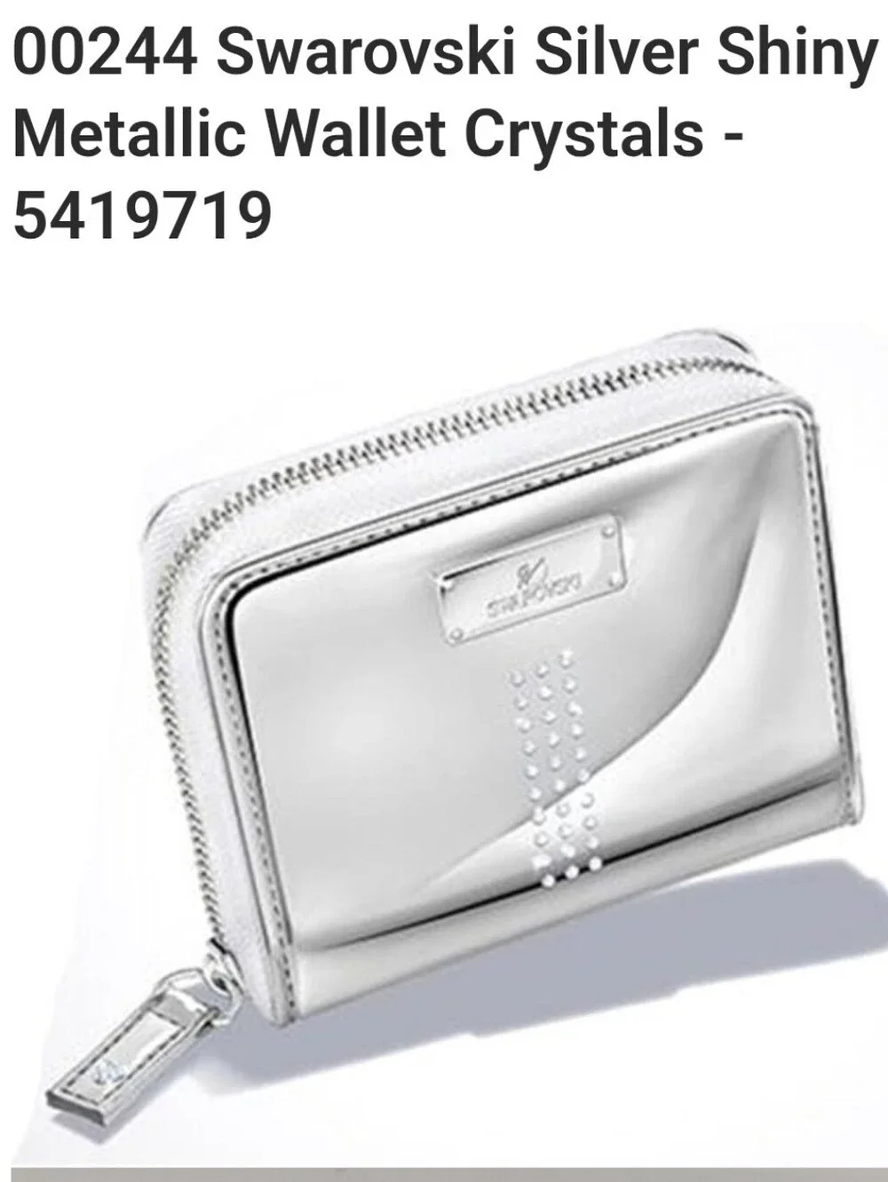 Swarovski Silver Metallic Mirror Finish, Crystals Embellished Zip Around Wallet.